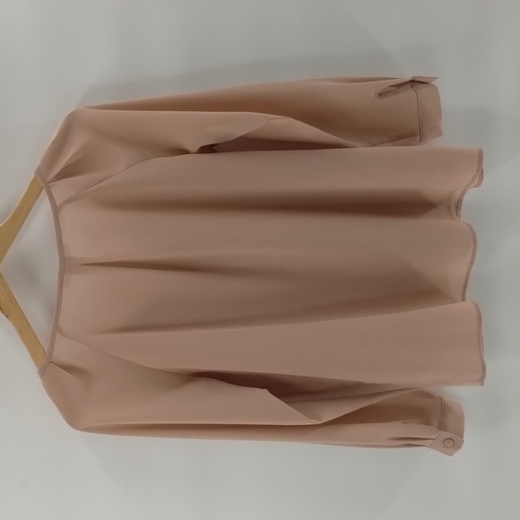 chandi & lia snap down long sleeve blouse small lightweight tan  pin tuck front - Picture 9 of 10